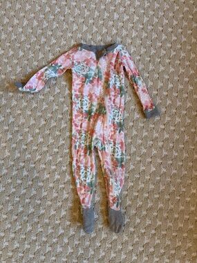 Burt's Bees Baby Floral Zip Footed One-Piece in Pink, Green & Gray
